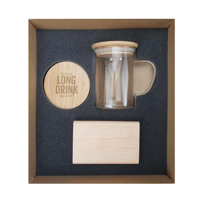 Natural Cardboard Gift Box With Bamboo Wireless Charger, Travel Cup with Bamboo Lid & Spoon